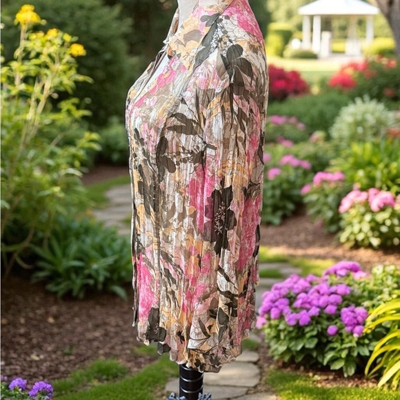 Coldwater Creek Floral Button-Down Shirt - Pink, Yellow, Gray - Picture 2 of 6